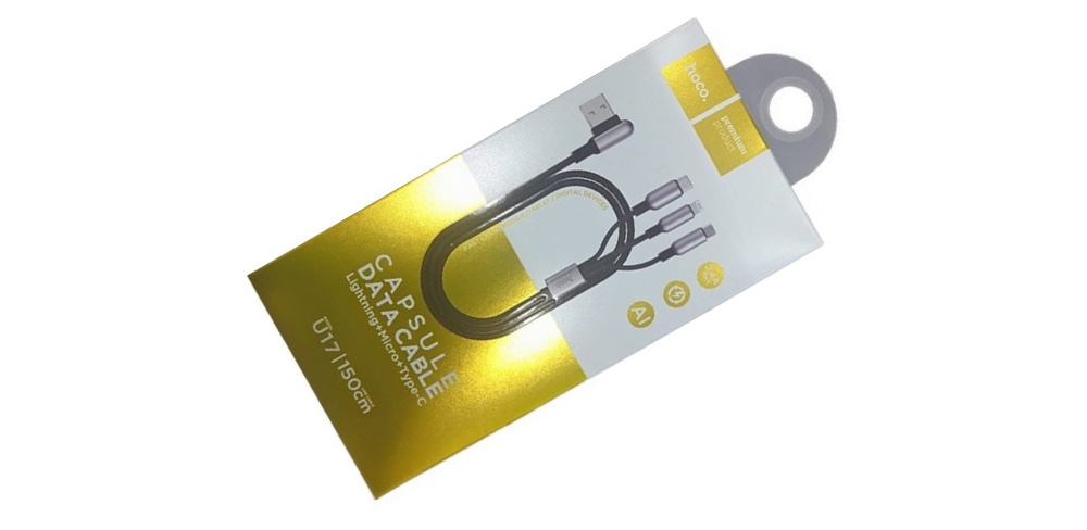 Кабель-Hoco-U17-Capsule-3-в-1,-с-USB-A-на-Lightning,-Micro-USB-и-USB-C,-1.2-м,-чёрный